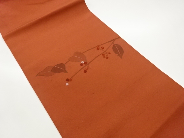 手織り紬南天模様織出し名古屋帯